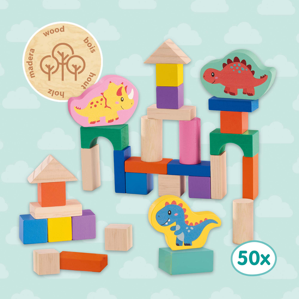 SES Creative Tiny Talents 50-Piece Dinosaur Wooden Building Blocks Set Image 4