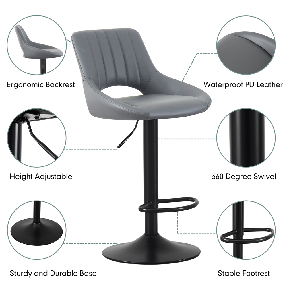 Stacey Grey Height Adjustable Kitchen Bar Stool with Footrest Set of 2 Image 3