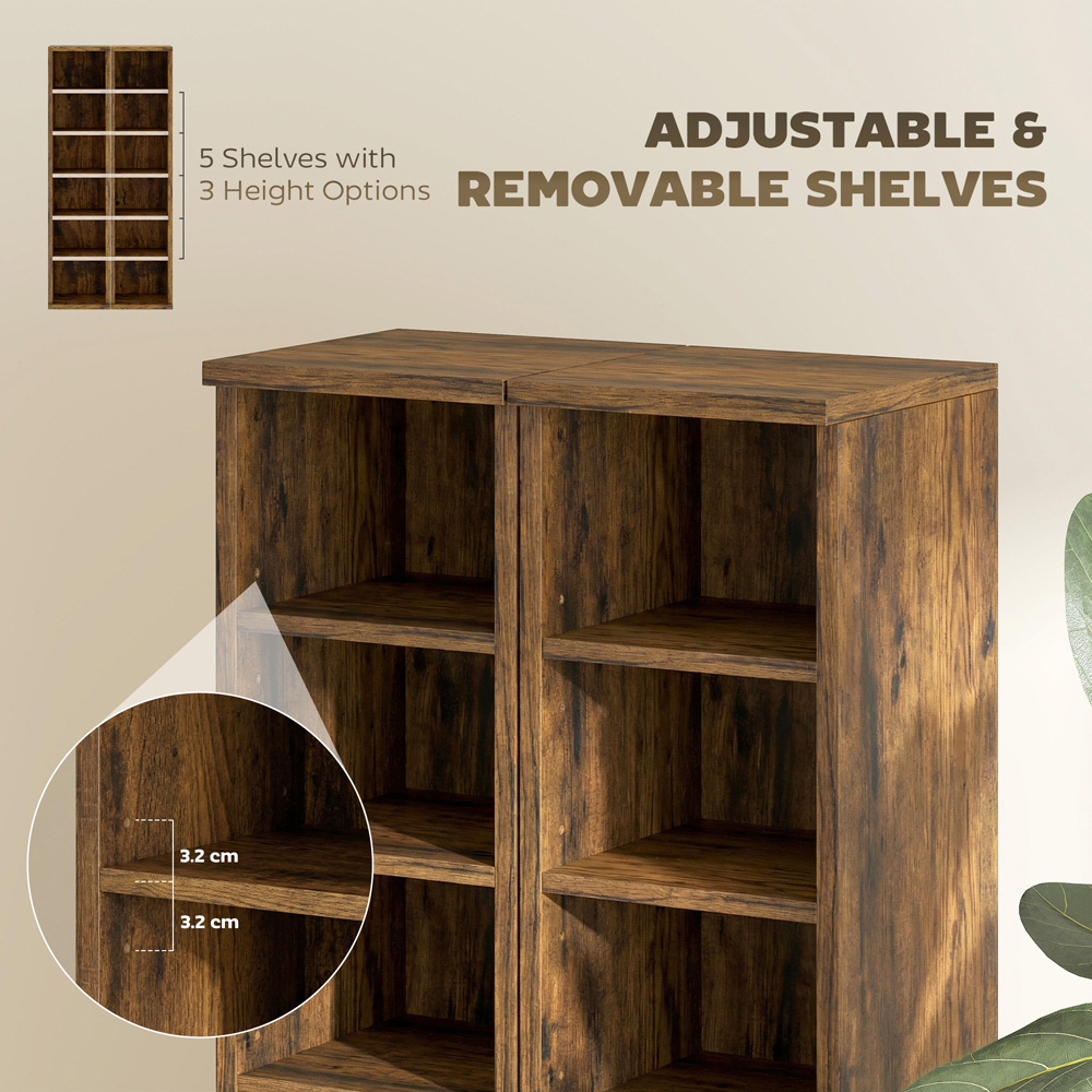 Portland 6 Shelf Rustic Brown Adjustable CD Storage Unit Set of 2 Image 5