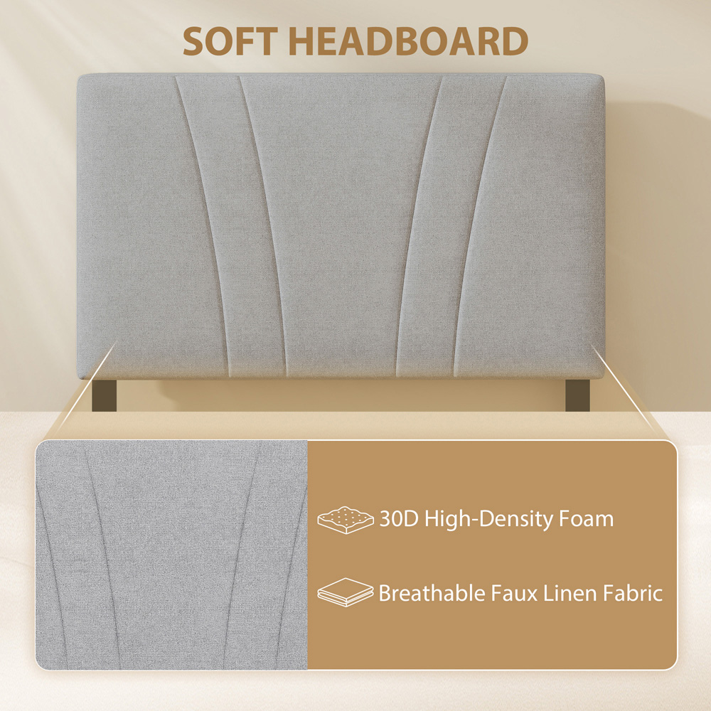 HOMCOM Single Black and Grey Bed Frame with Upholstered Headboard Image 5