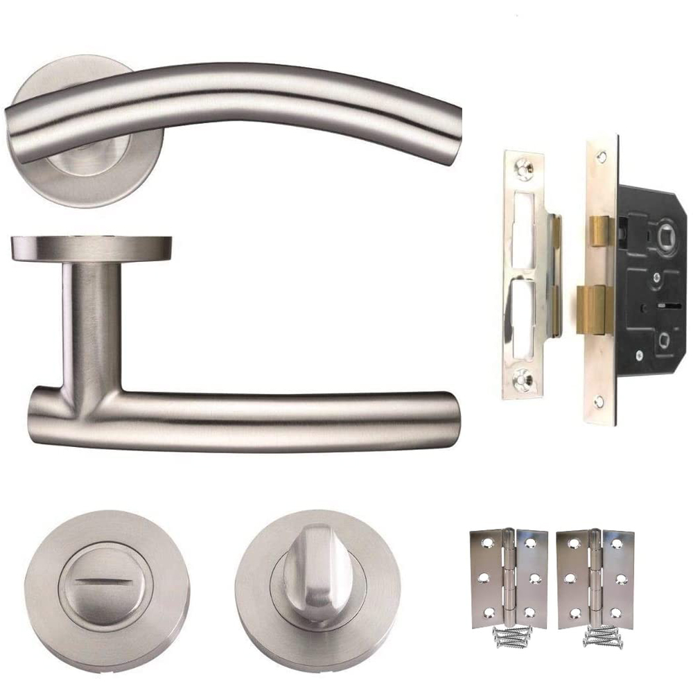 Golden Grace Satin Nickel Arched T-Bar Bathroom Door Handles Set Image 1