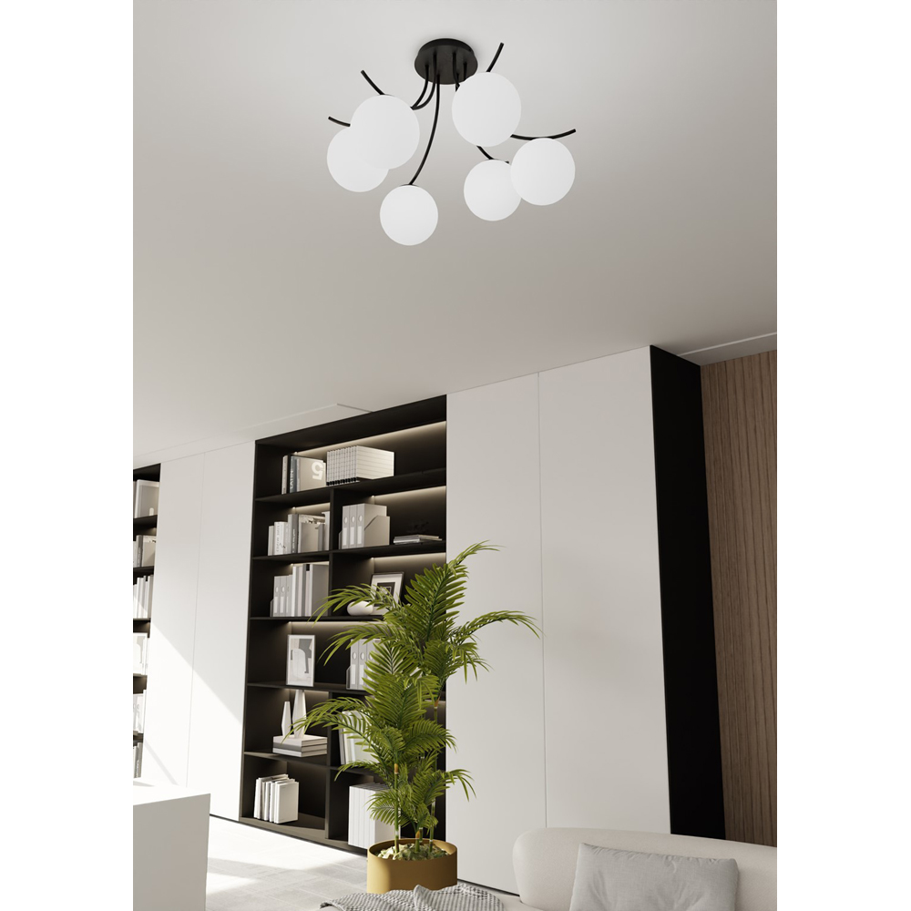 Emibig Boston 6 Light White Shade Black E14 Ceiling Pendant Light Image 7