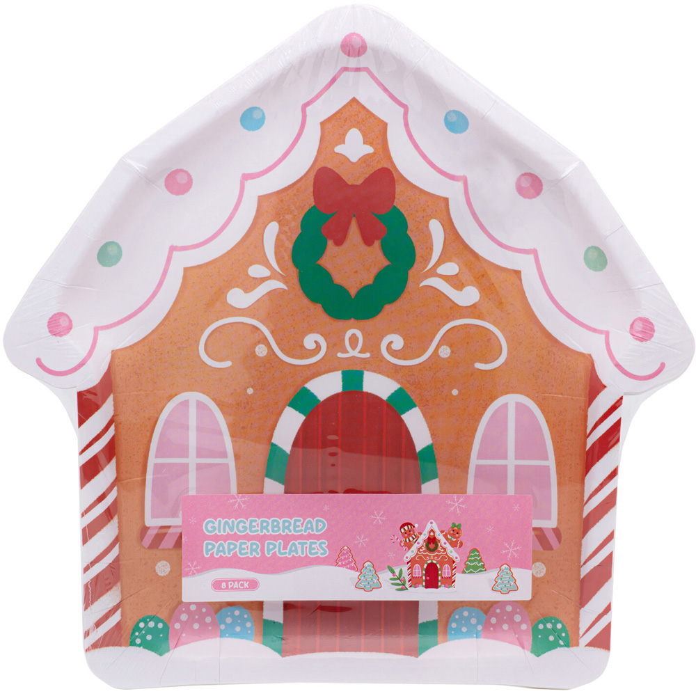 Pack of 8 Gingerbread House Paper Plates - Brown Image 2
