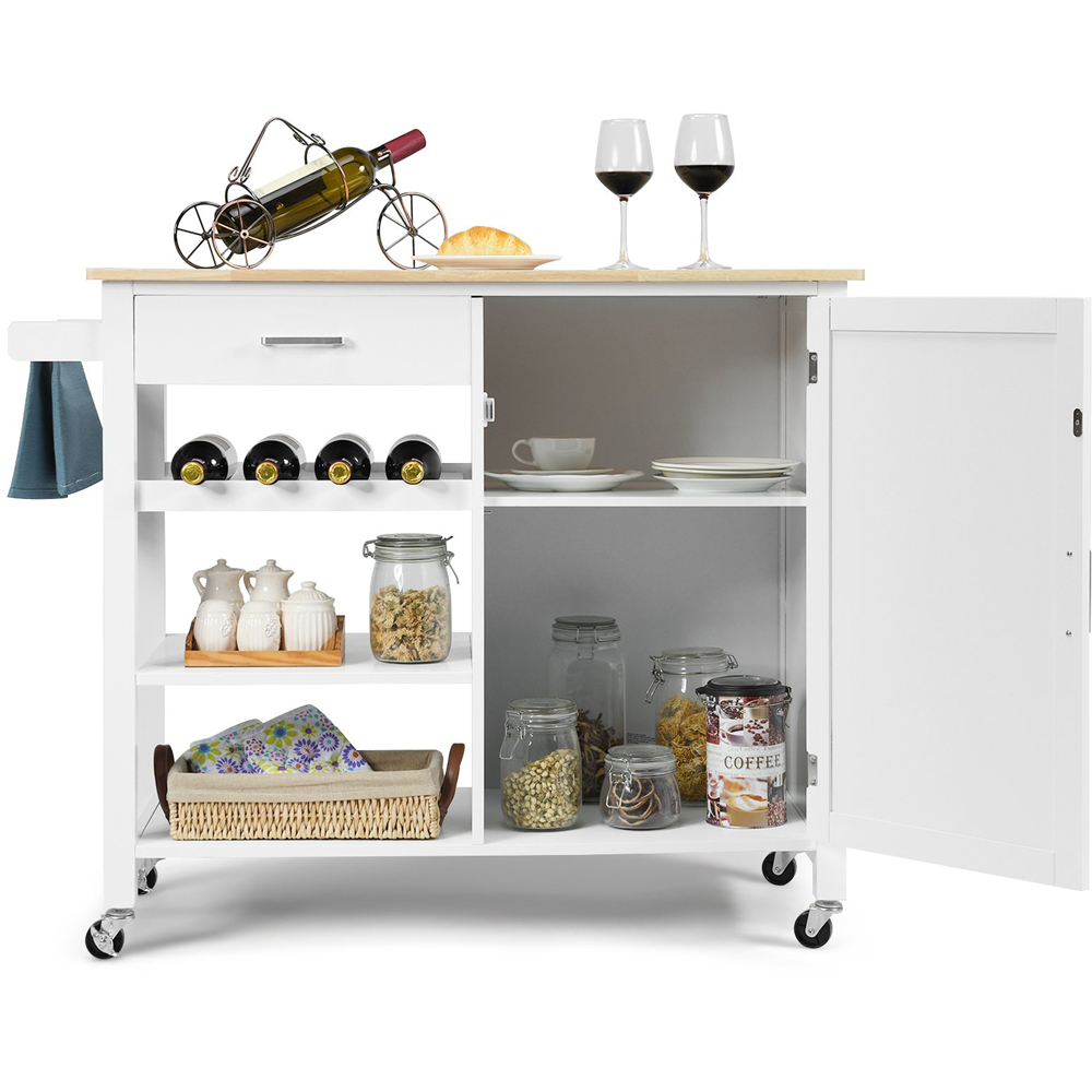 Costway White Rolling Kitchen Island Cart with Wine Rack Image 3