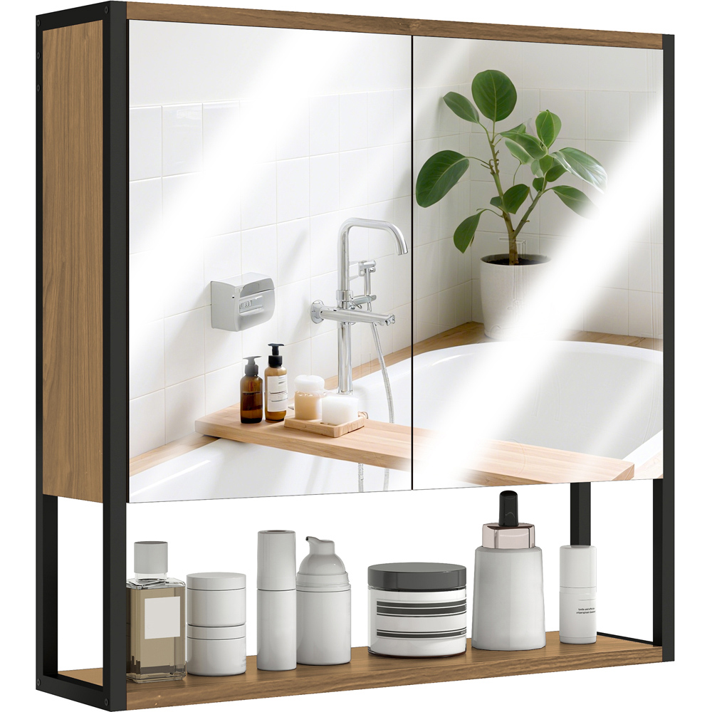 HOMCOM 2 Door Natural Industrial Mirror Bathroom Cabinet Image 2