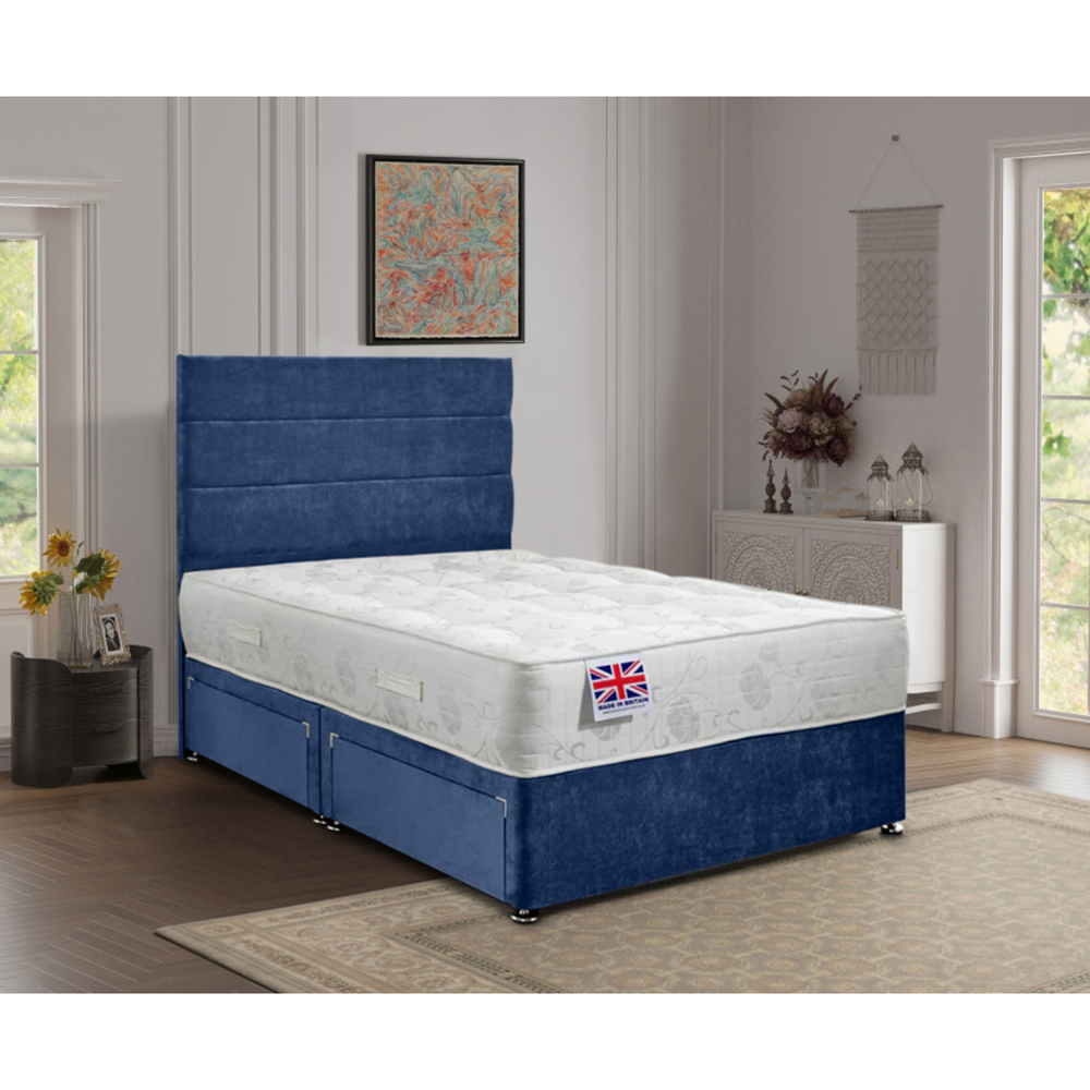 Eleganza Home Repose Double Sapphire Plush Velvet 2 Drawer Divan Bed with Lined Headboard Image 2