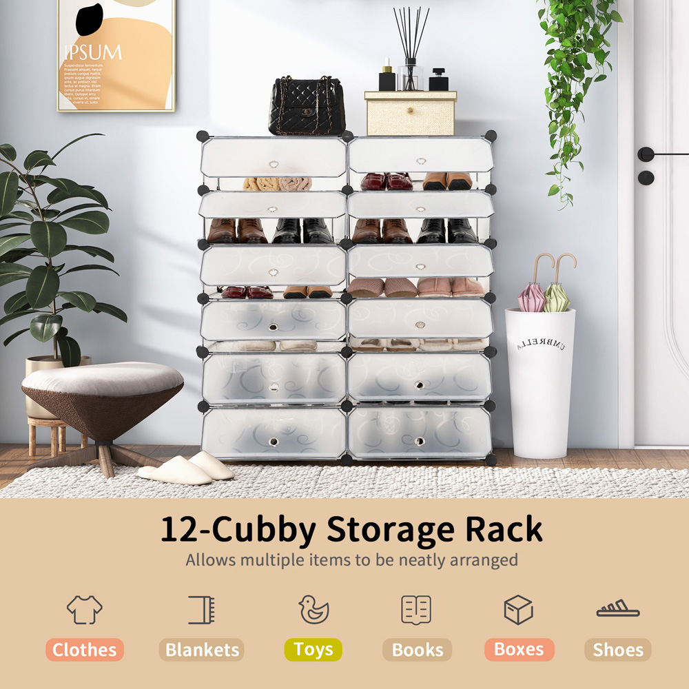 Costway 12 Cube White Shoe Organizer Image 6
