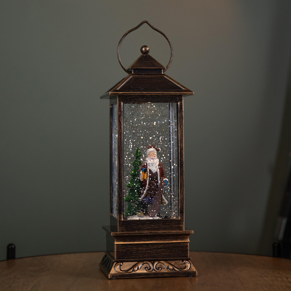 Samuel Alexander Warm White LED Bronze Christmas Water Spinner Lantern with Santa 27cm Image 2