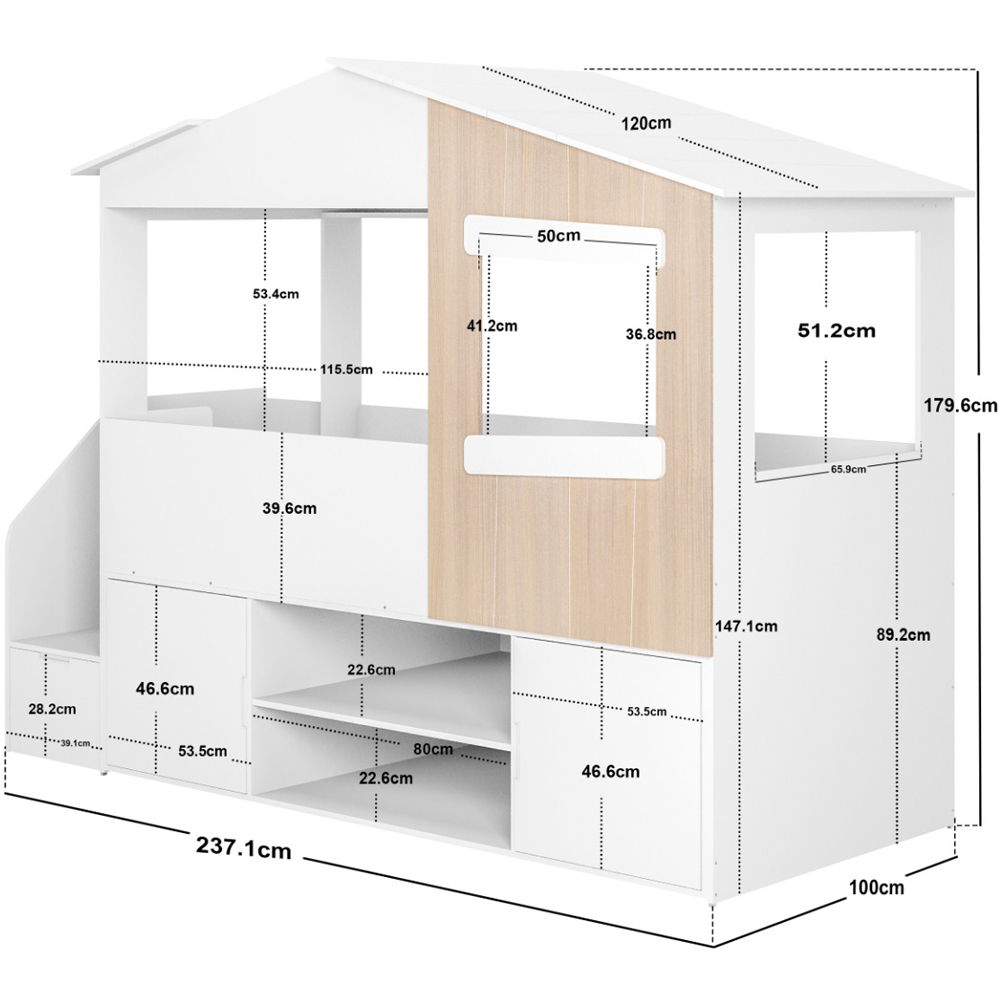 Flair Dreamland White and Oak House Staircase Mid Sleeper with Storage Image 9