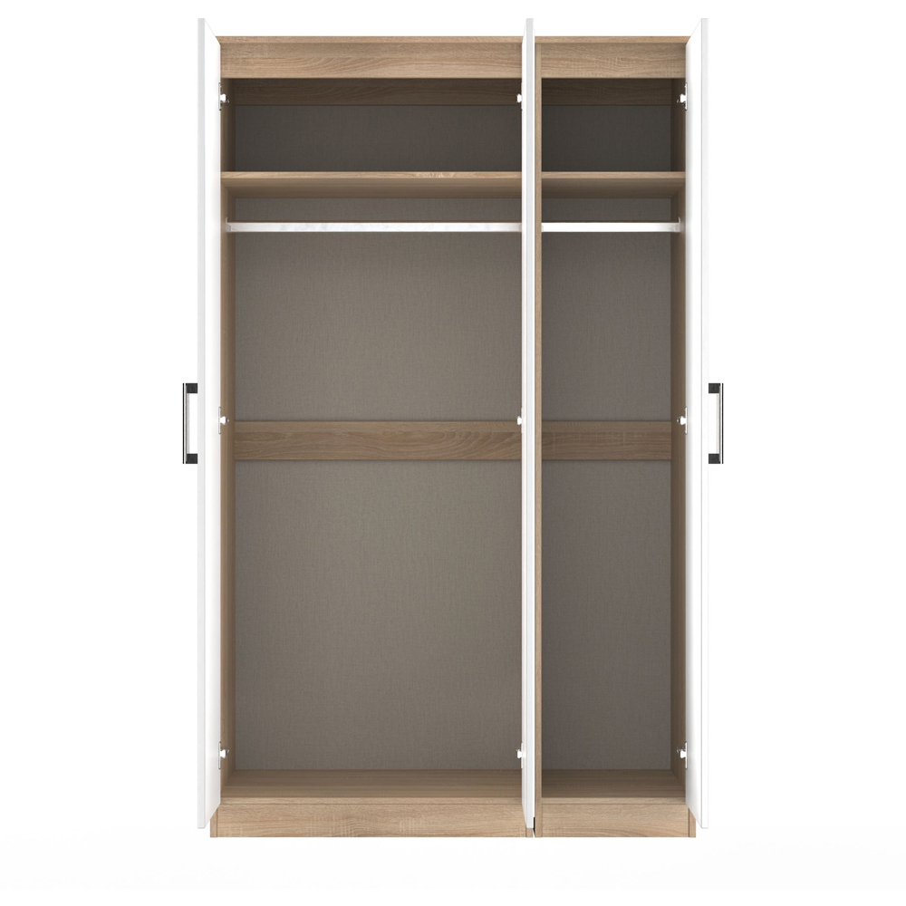 Crowndale Devon 3 Door Matt White and Bardolino Oak Mirrored Wardrobe Ready Assembled Image 8