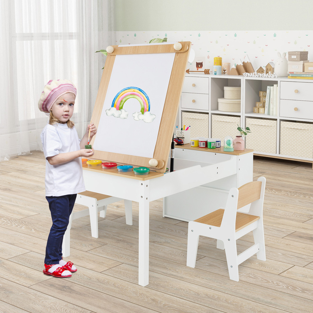 Costway 2 in 1 Natural Kids Art Easel Table and Chair Set Image 5