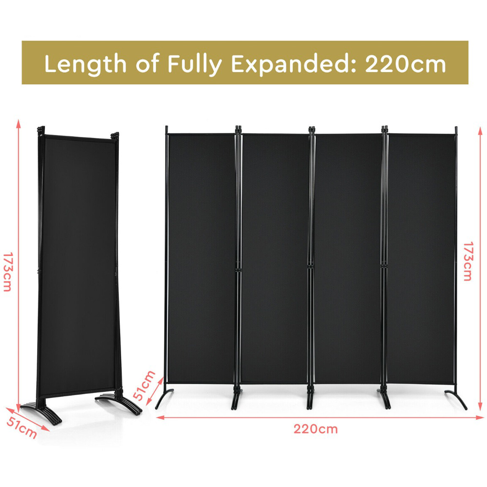 Costway 4 Panel Black Wall Privacy Screen Image 9