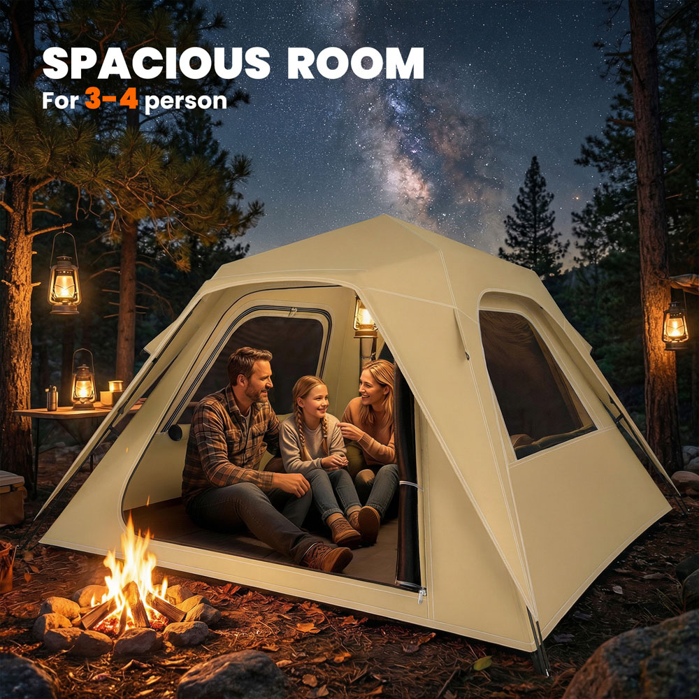 Outsunny 3-4 Person Waterproof Pop Up Camping Tent Khaki Image 6