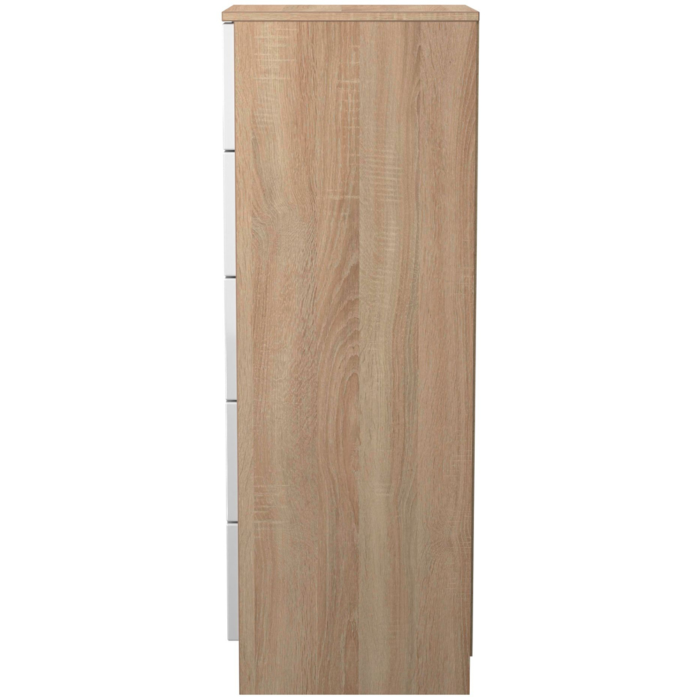 Crowndale Milan 5 Drawer White Gloss and Bardolino Oak Tall Bedside Cabinet Ready Assembled Image 6