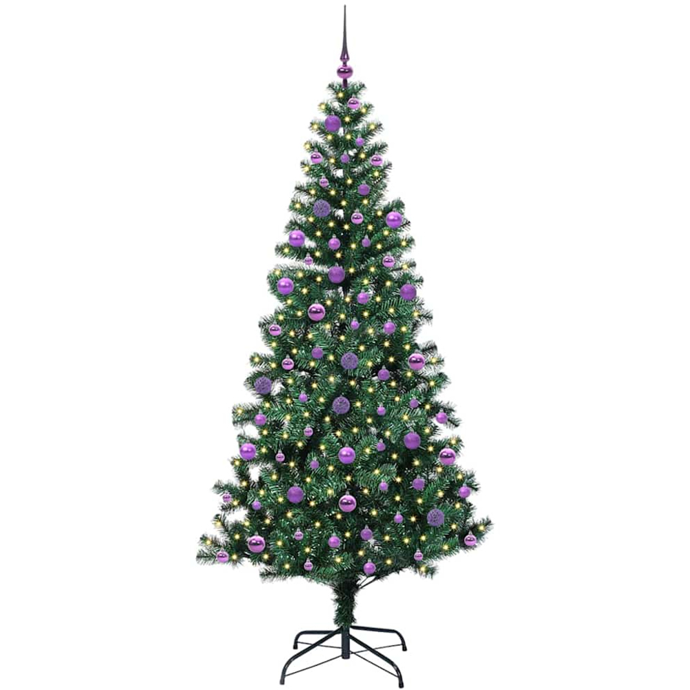 vidaXL Pre-Lit Lilac Baubles Green Artificial Christmas Tree 7ft Image 1