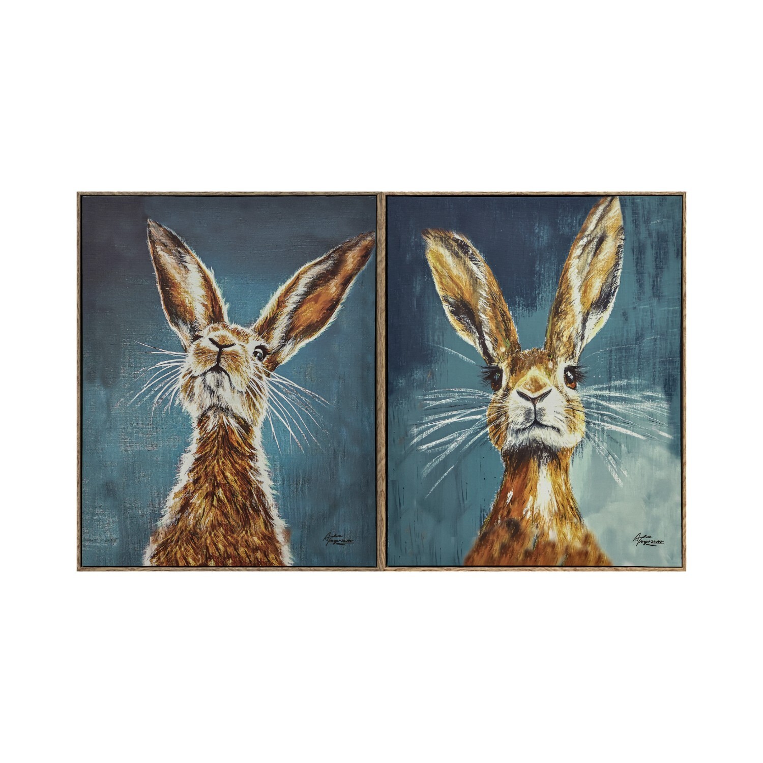 Set of 2 Ingram Curious Hare Framed Art Blue and Brown Image 1