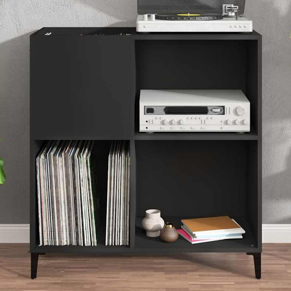 vidaXL 3 Shelf Black Record Cabinet Image 1