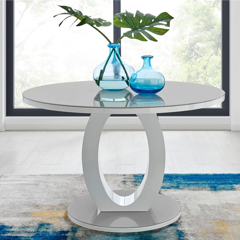 Furniturebox Lucia Valera 6 Seater Round Dining Set Grey Gloss and Chrome Image 2