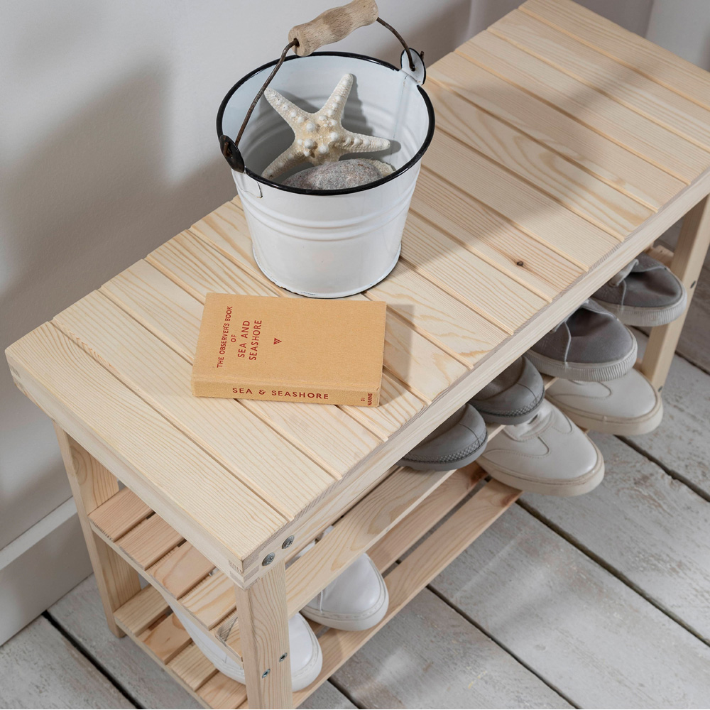 Noa and Nani Einar 2 Shelf Natural Pine Large Shoe Rack Bench Image 4