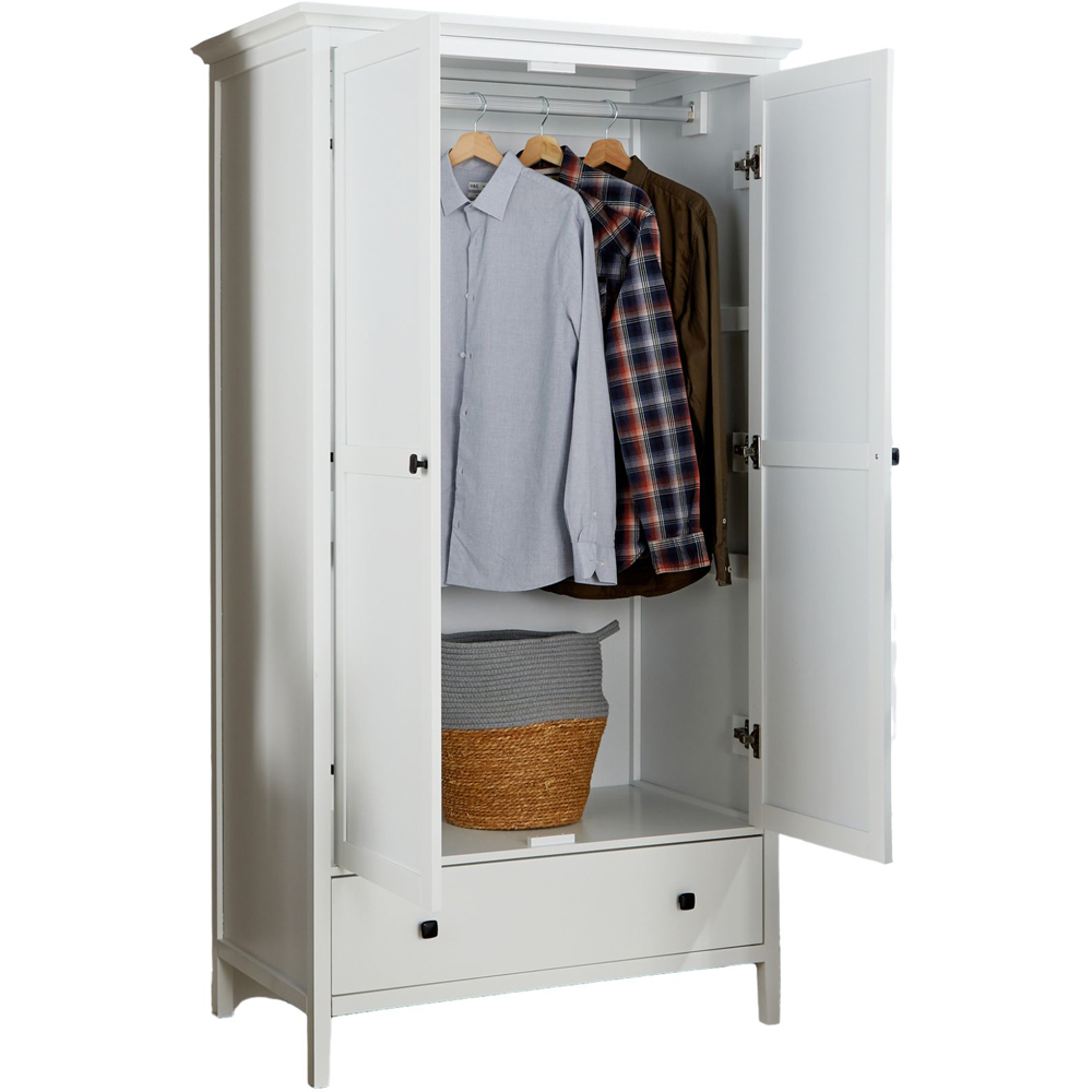 Home Source Belle Vue 2 Door Single Drawer White Wardrobe with Hanging Rail Image 3