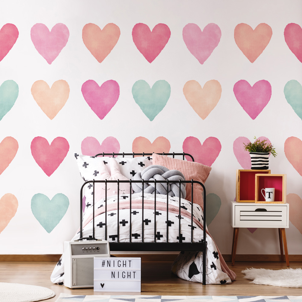 Origin Murals Repeatable Colour My Heart Pink 3 Drop Wall Mural Image 3