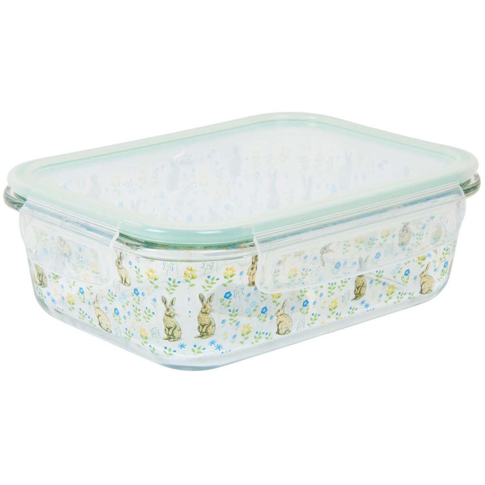 Floral Bunny Glass Lunch Box Clear Image 4
