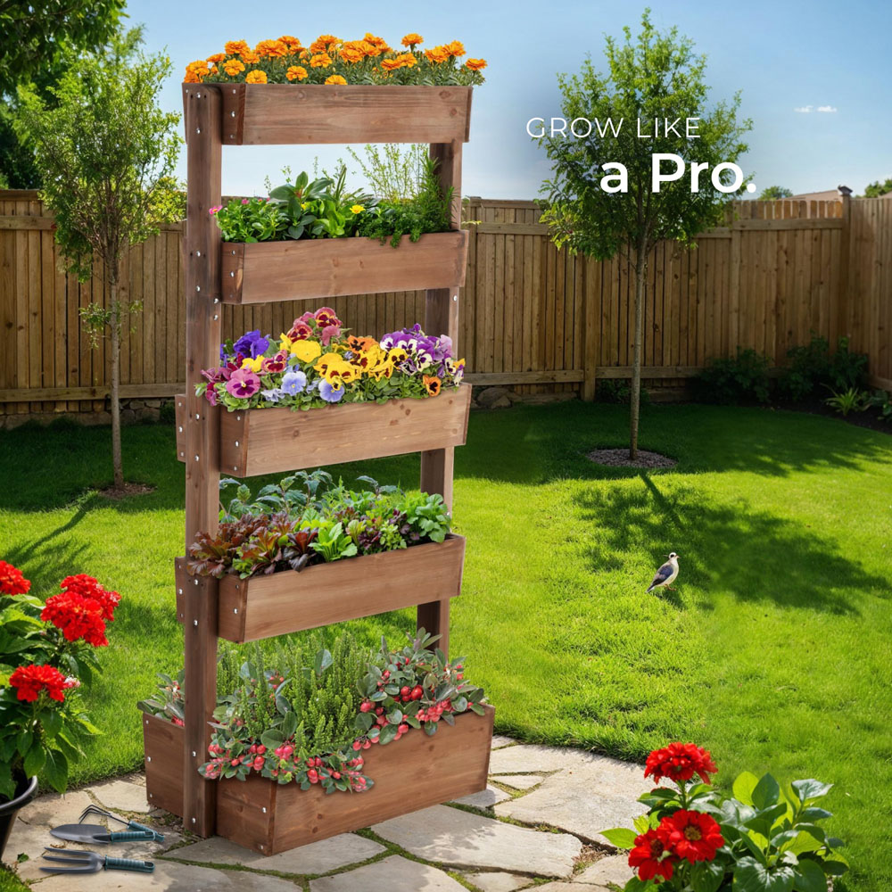 tectake Flora 5-Tier Brown Rustic Wooden Vertical Planter 81 x 52 x 180cm Image 8