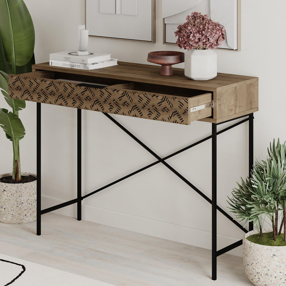 Decortie Heaton Single Drawer Dark Oak Effect Console Table Image 4