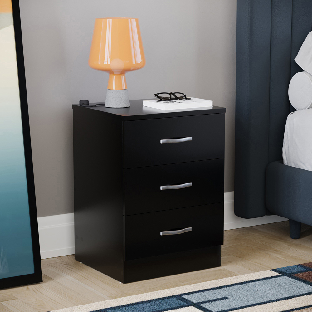 VIDA DESIGNS Riano Black 3 Piece Narrow Bedroom Furniture Set Image 4