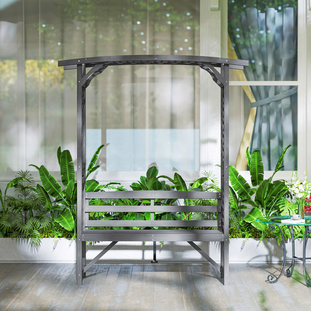 Outsunny Grey Wooden Garden Arbour with Seat Image 3
