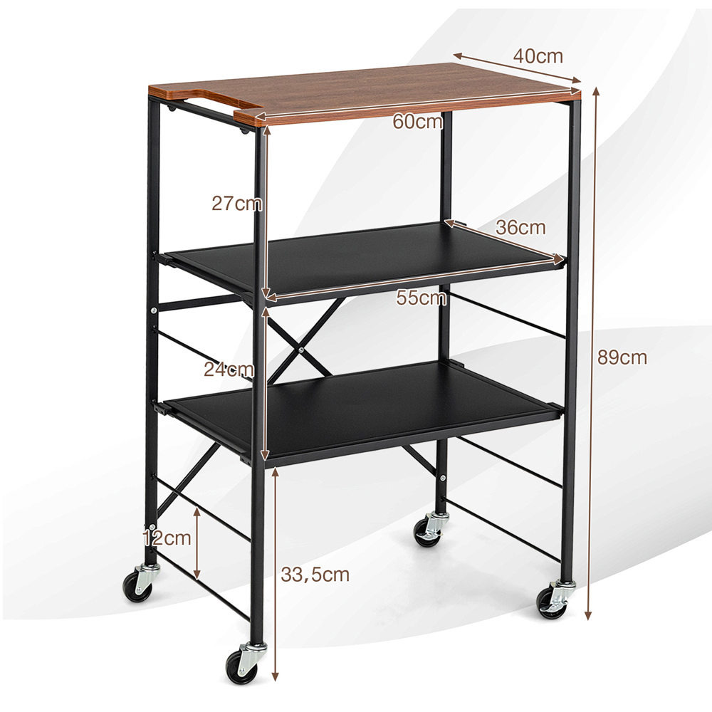 Costway 2 Shelf Black Storage Trolley Image 9