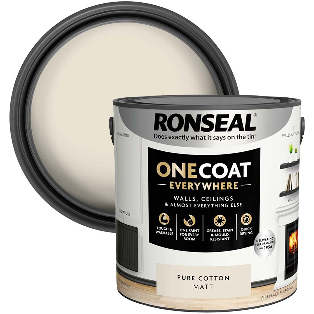 Ronseal One Coat Everywhere Pure Cotton Matt Interior Paint 2.5L Image 1