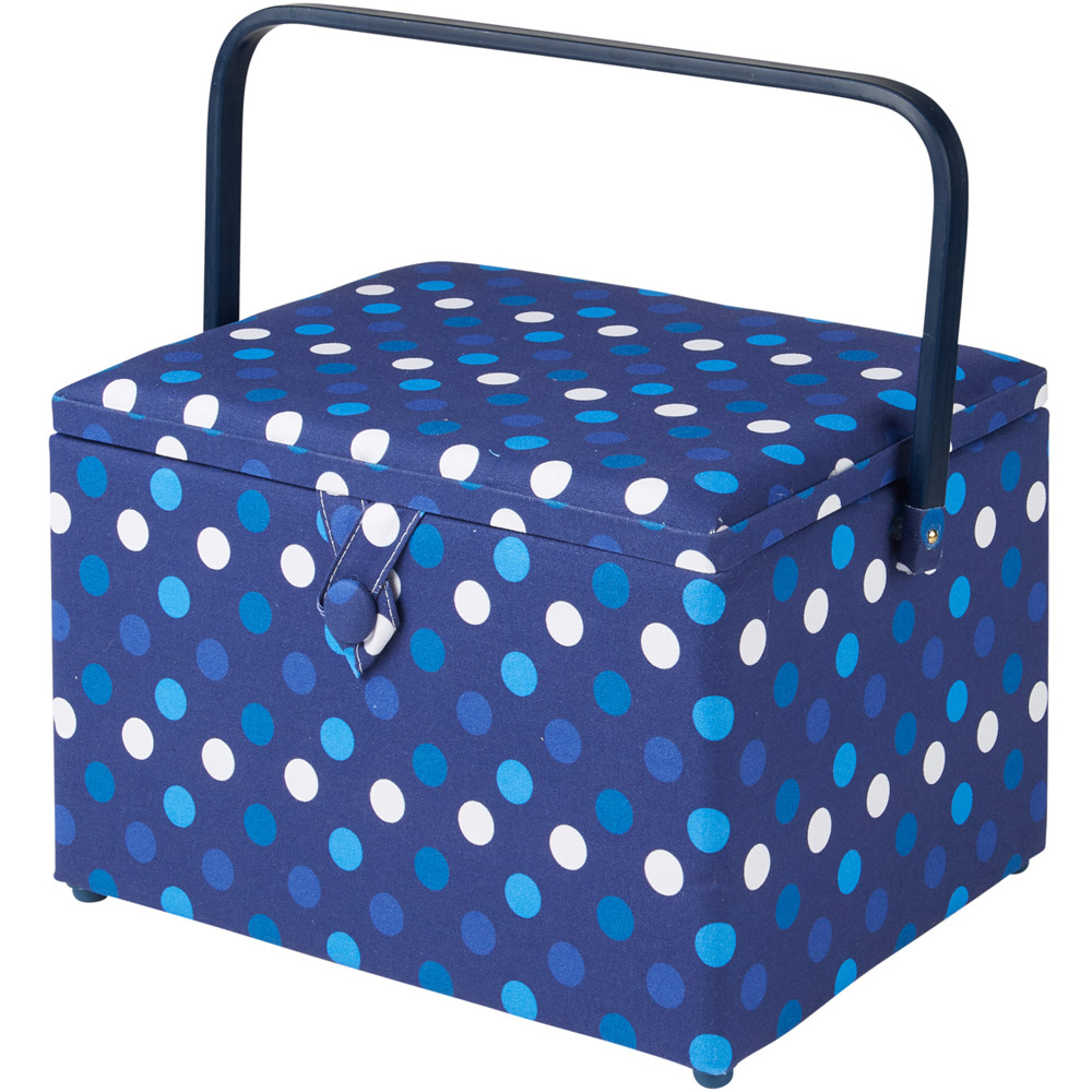 Sewing Online Navy Spot Large Sewing Basket with Carry Handle Image 3