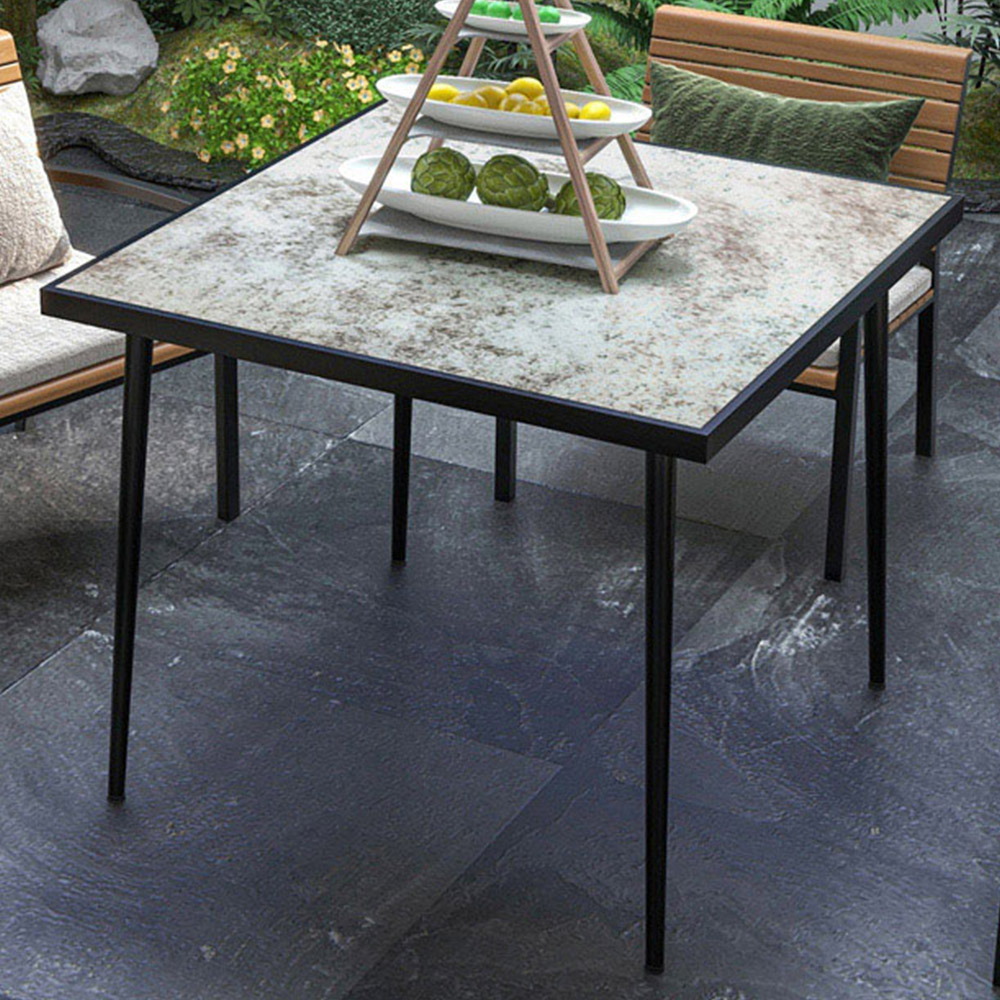Outsunny 4 Seater Square Garden Dining Table Grey Image 1