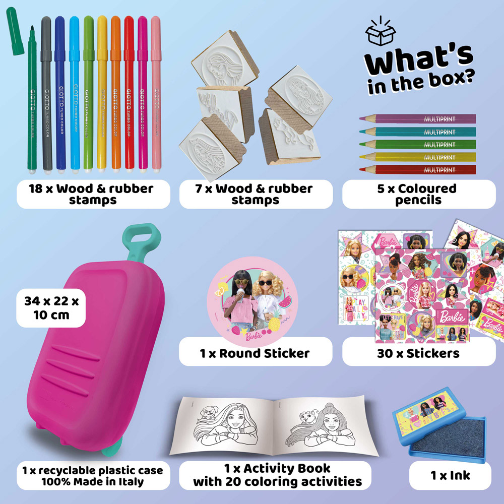 Multiprint Barbie Kids Colouring and Stamp Trolley Set Image 2