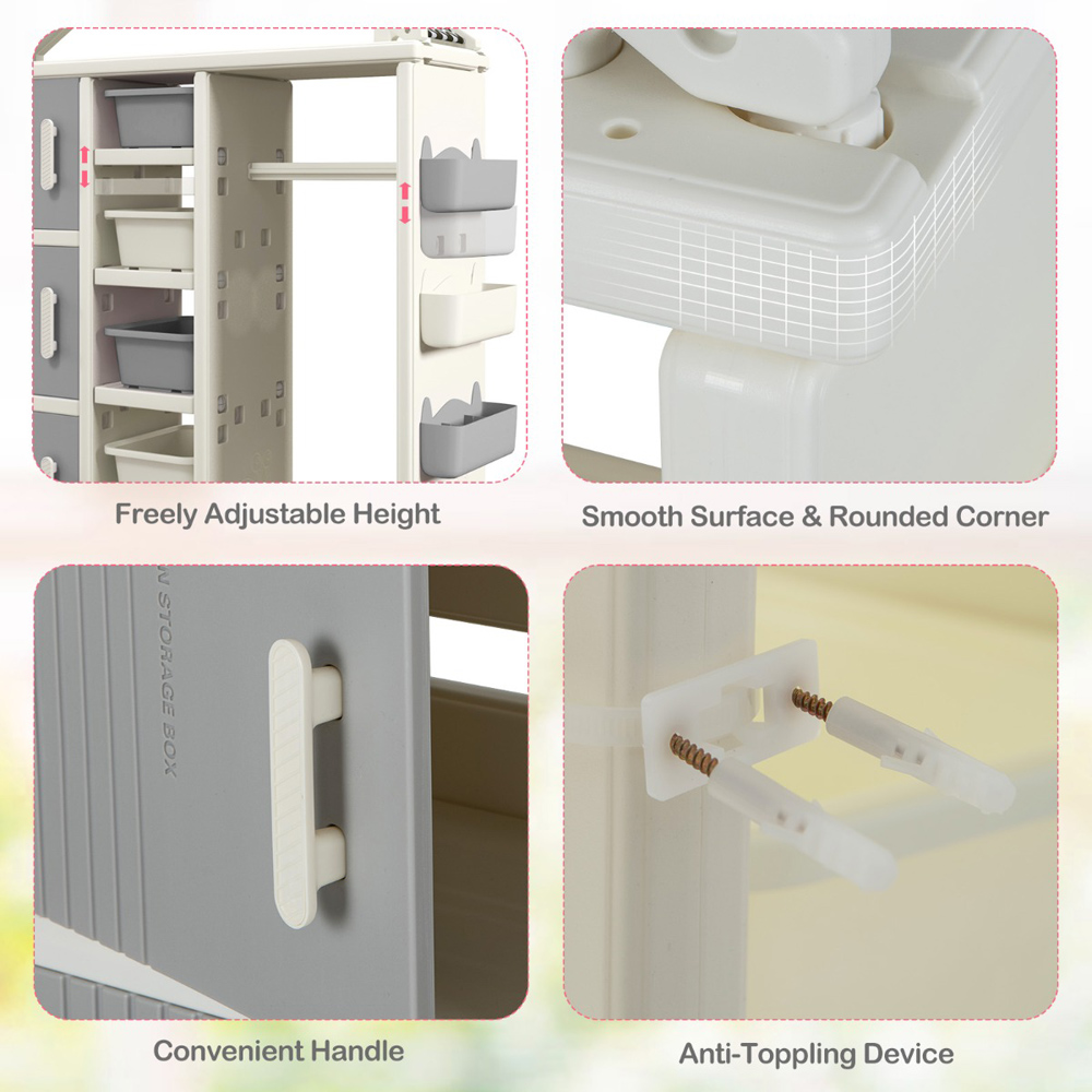 Costway Grey Kids Closet with Storage Bin Image 7