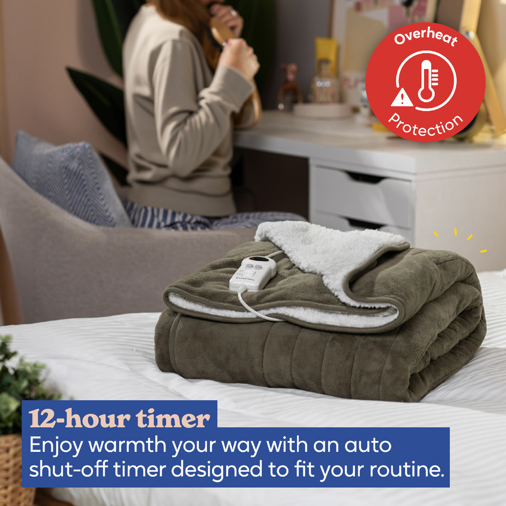 Russell Hobbs Green Sherpa and Microfleece Heated Throw with Controller 130 x 180cm Image 2