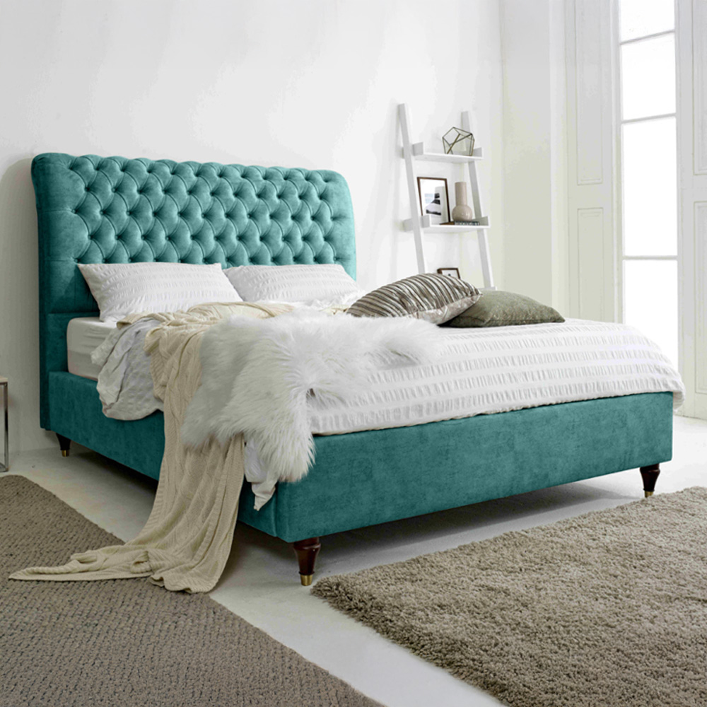 Eleganza Alisyn Super King Ocean Marble Fabric Bed Frame with Sleigh Headboard Image 1