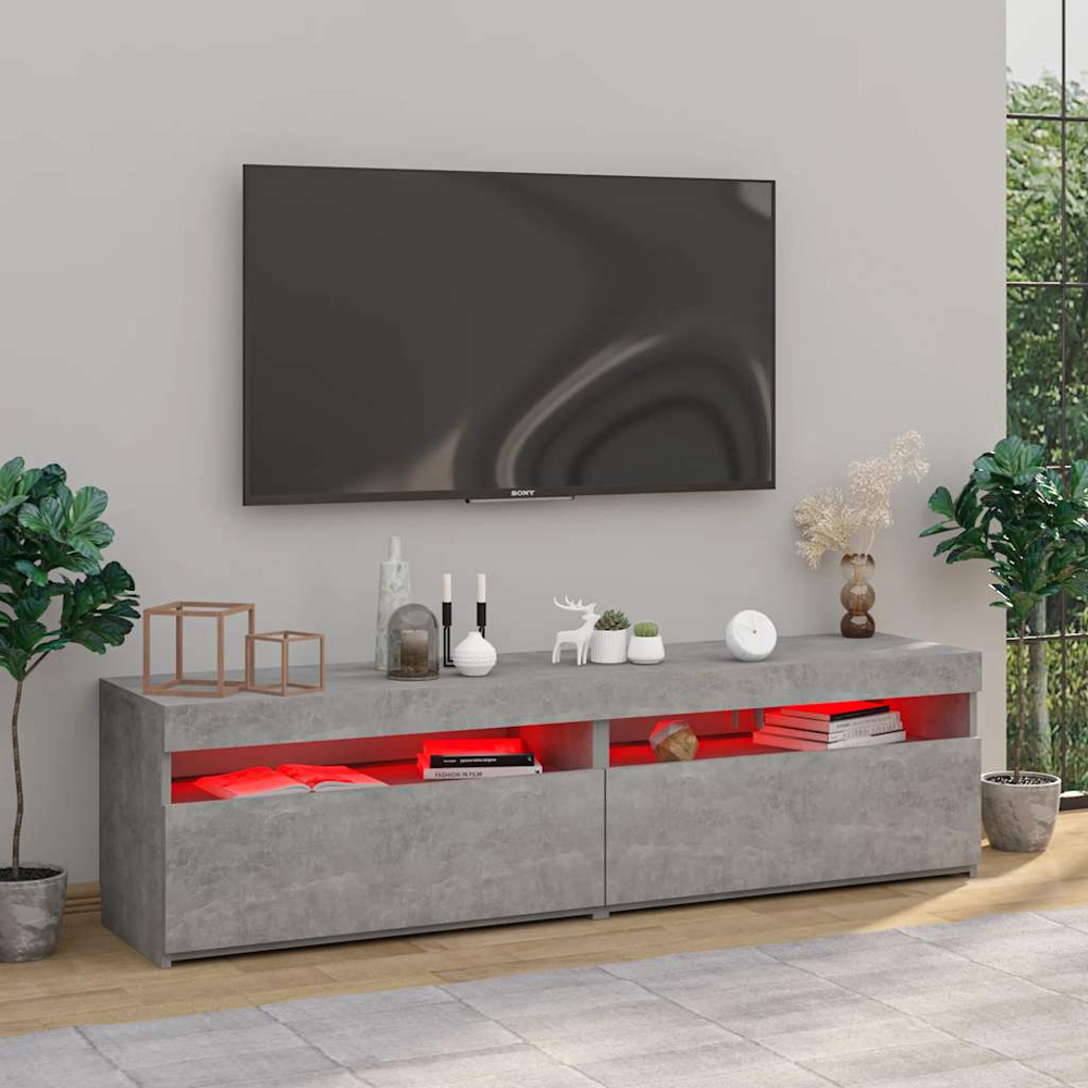 vidaXL Single Door Single Shelf Concrete Grey TV Cabinet with LED Lights Set of 2 Image 9