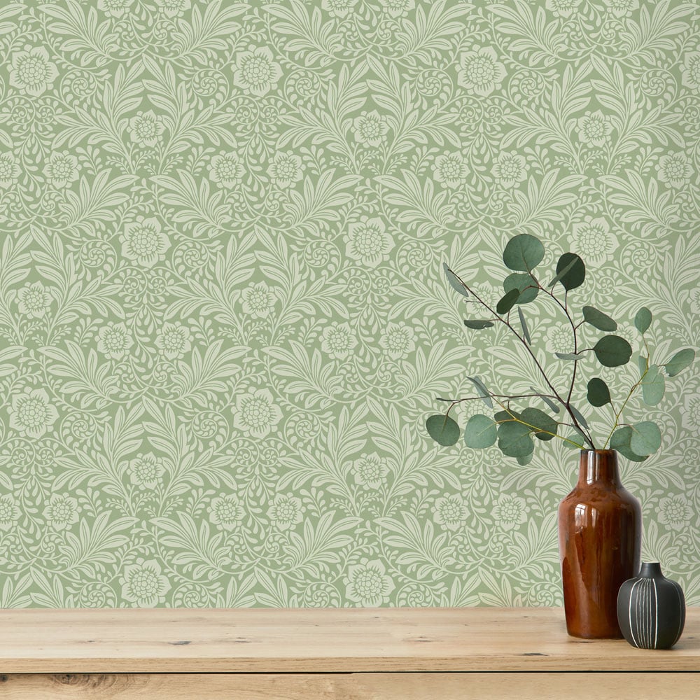 Crown Camille Damask Sage Wallpaper Image 4