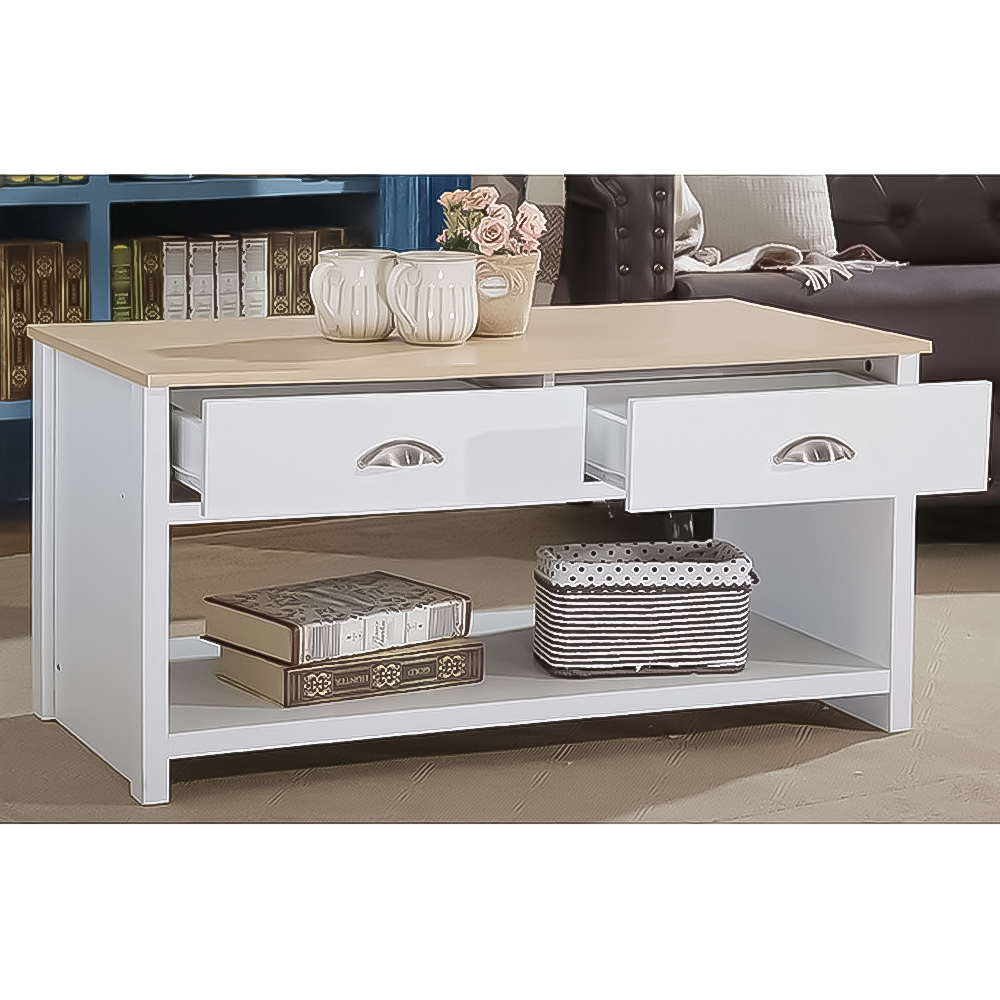 Brooklyn 2 Drawer White and Oak Coffee Table Image 2