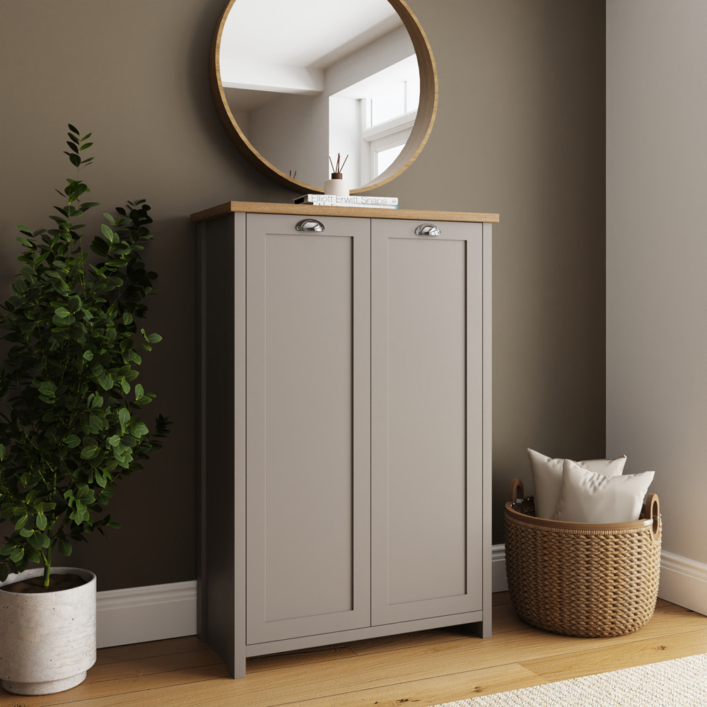 GFW Lancaster 2 Door Grey and Oak Tall Shoe Cabinet Image 6