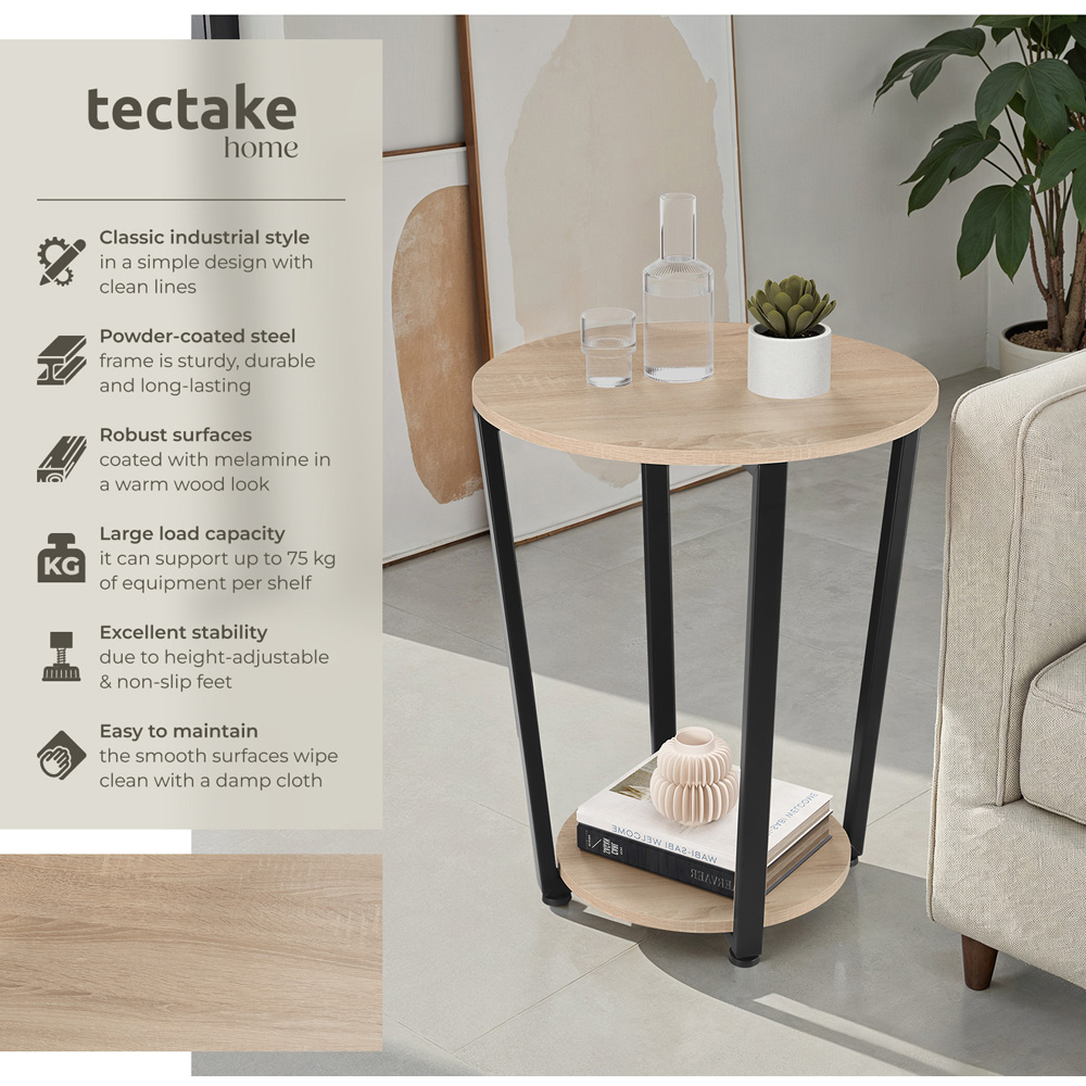 Tectake Swindon Single Shelf Round Sonoma Oak Bedside Table Image 3