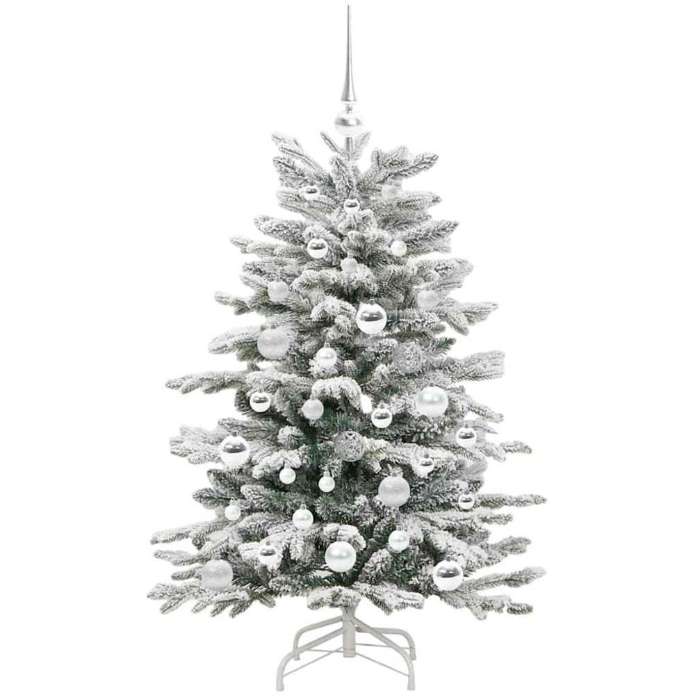vidaXL Pre-Lit Silver Baubles White Artificial Snow Flocked Christmas Tree 4ft Image 4