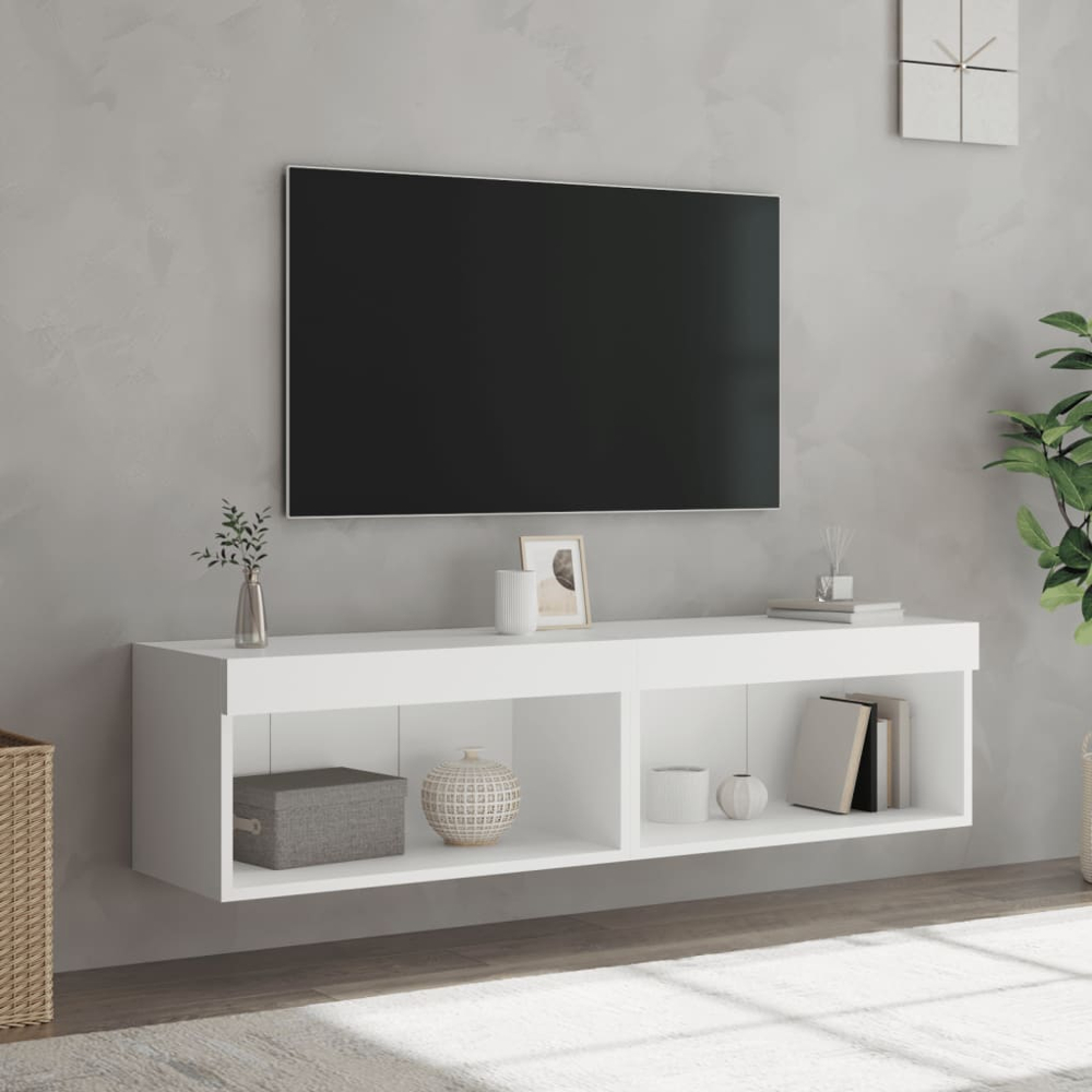 vidaXL Single Shelf White Wall Mounted LED TV Cabinet Set of 2 Image 9