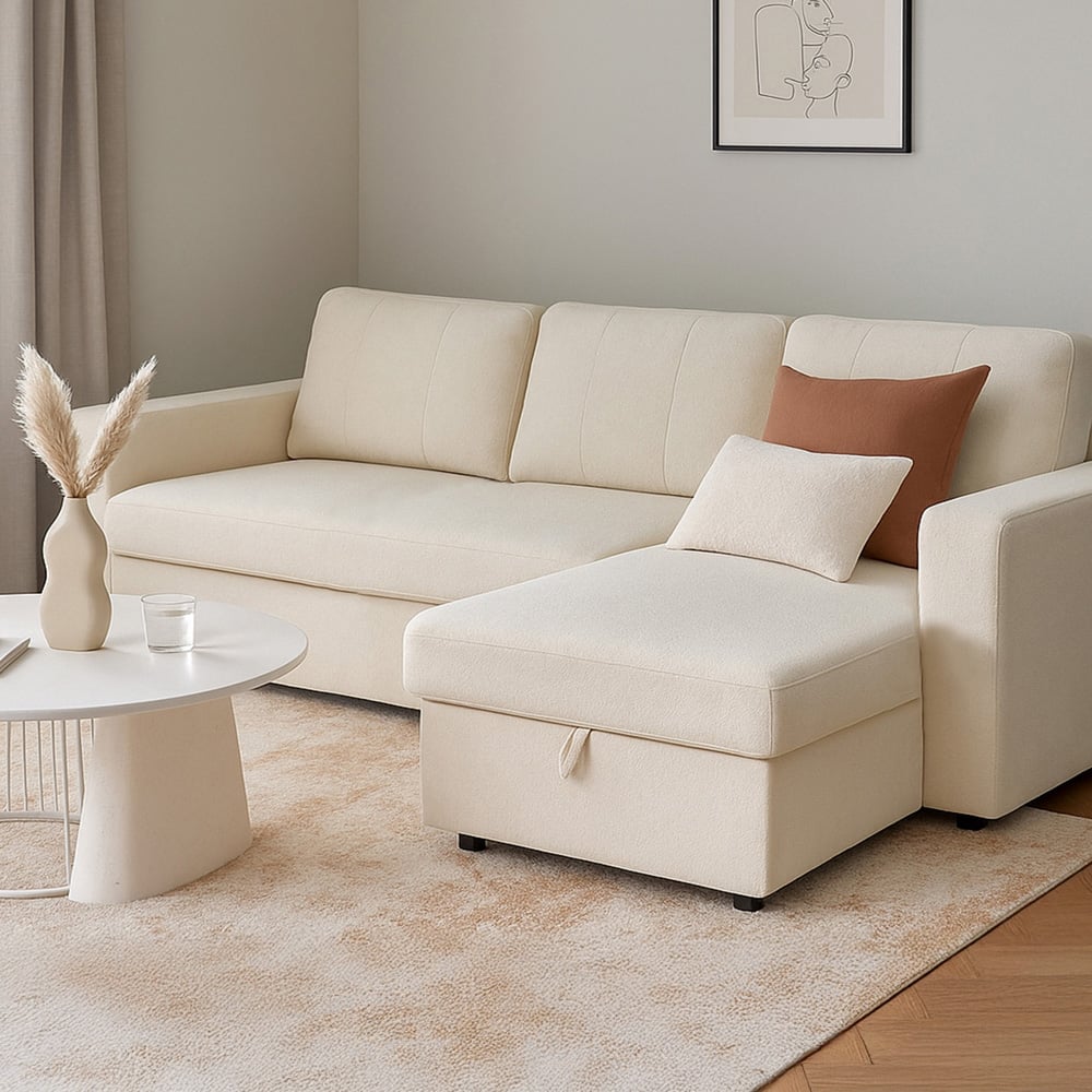 Aspire Nexis 3 Seater Natural Right Hand Chaise Corner Sofa Bed Image 1