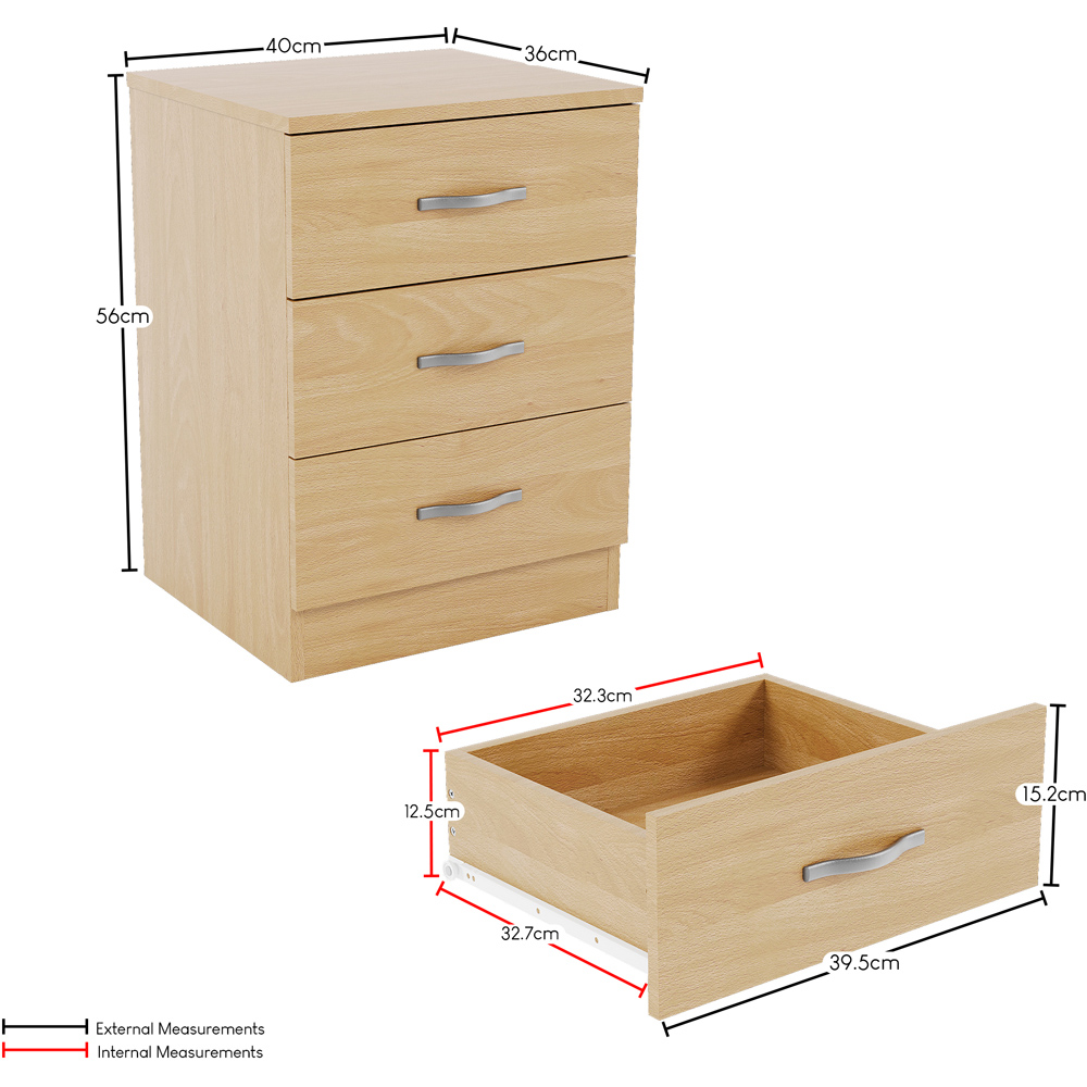Vida Designs Riano 3 Drawer Pine Melamine Finish Bedside Table Set of 2 Image 8