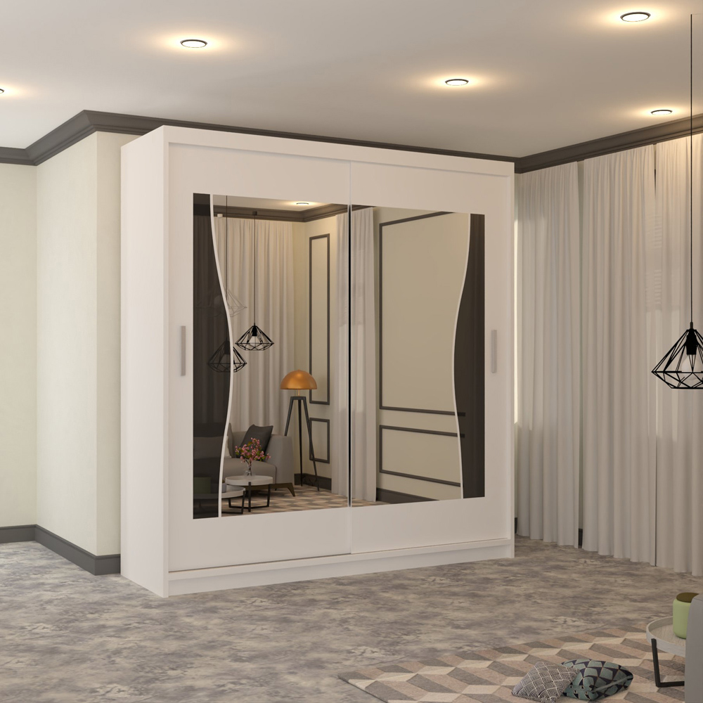 M N Furniture Banton 2 Door White Curved Mirrored Sliding Wardrobe 180cm Image 4