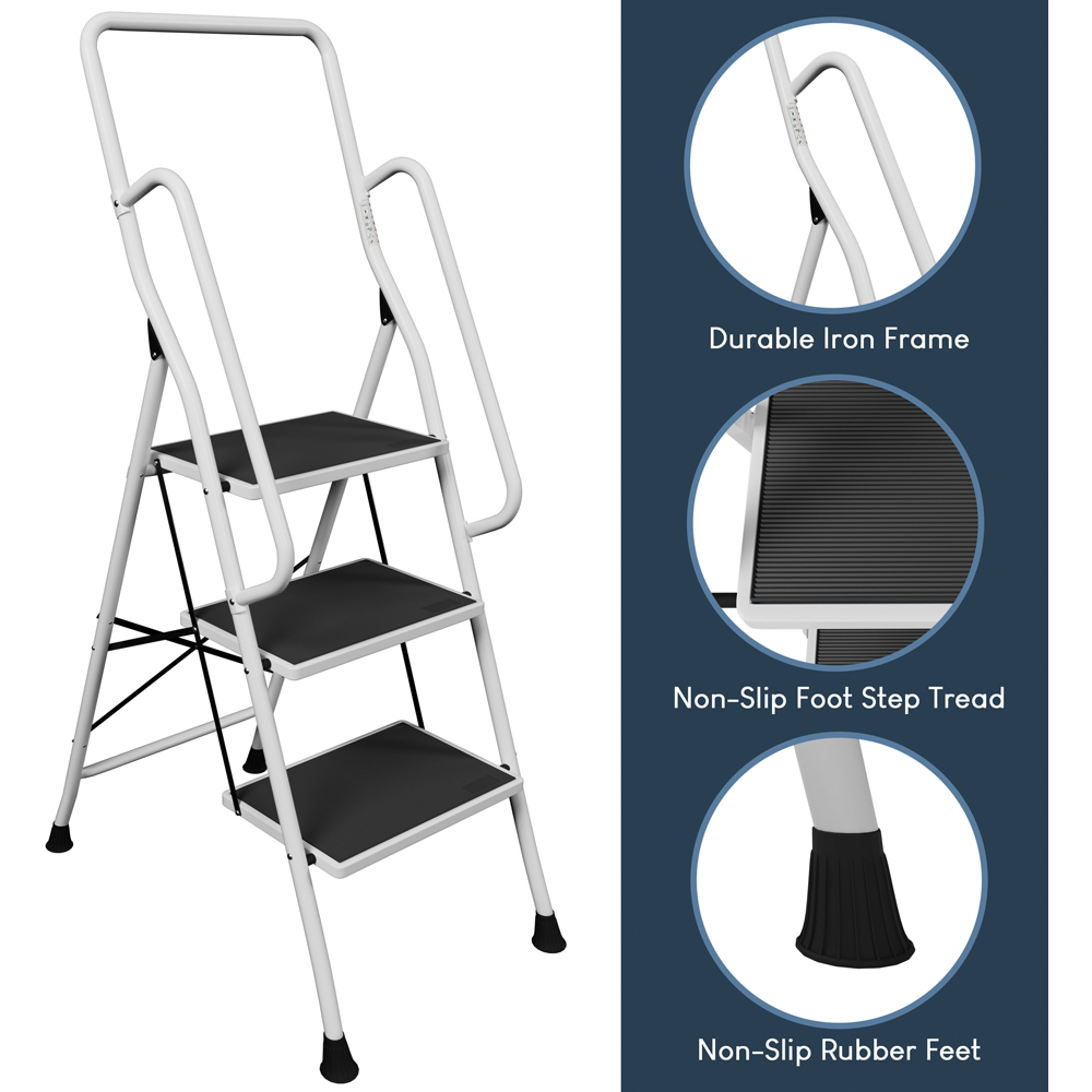 HOME VIDA 3 Step White Ladder with Handrail Image 4