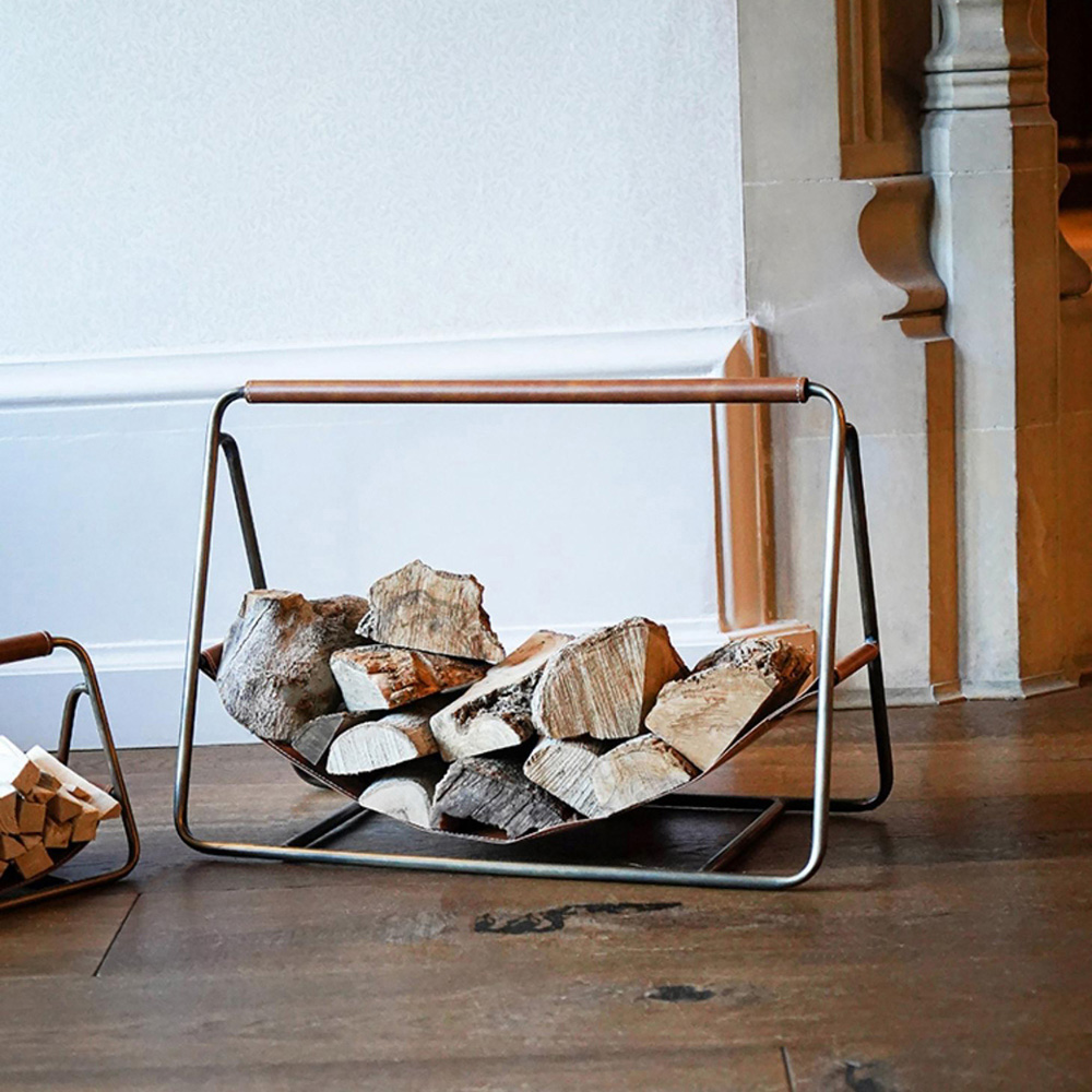 Ivyline Contemporary Antique Brass Hanging Leather Log Holder Image 2